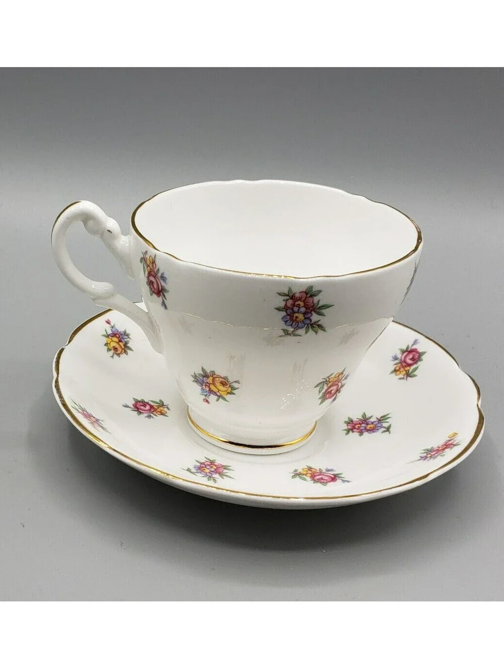 Vintage Regency Teacup & Saucer Petite Floral Bouquets Fine Bone China England